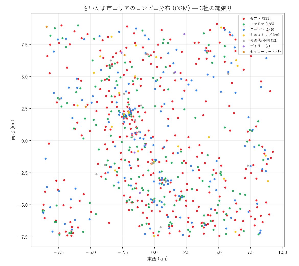 さいたま市エリアのコンビニ分布(データ:OpenStreetMap contributors/ODbL・作図:uuta_map)
